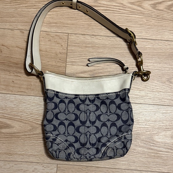 Coach Handbags - Coach Navy Signature Canvas Crossbody with Cream Trim